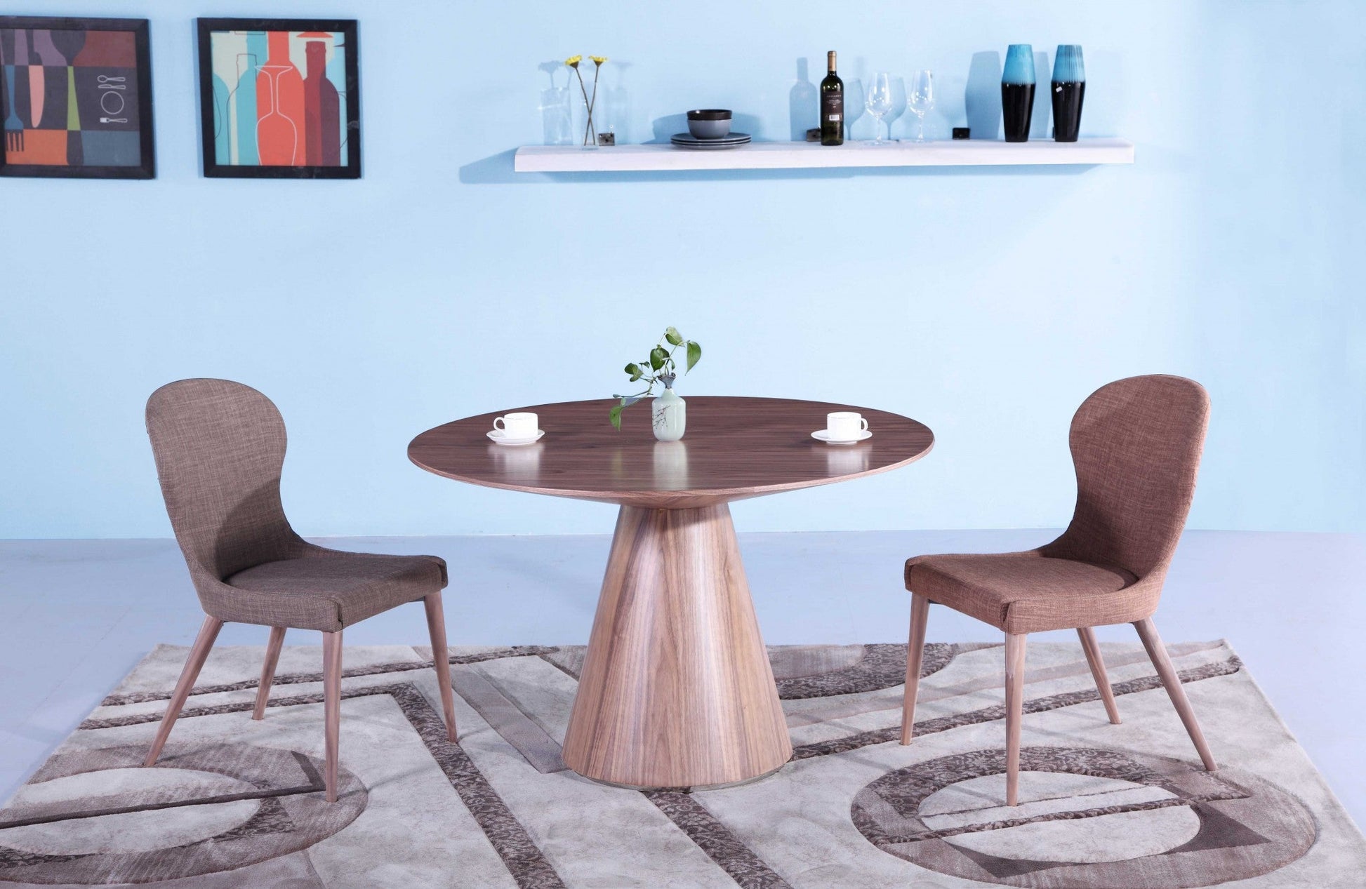 HomeRoots 47 x 47 x 30 Walnut Veneer Round Dining Table