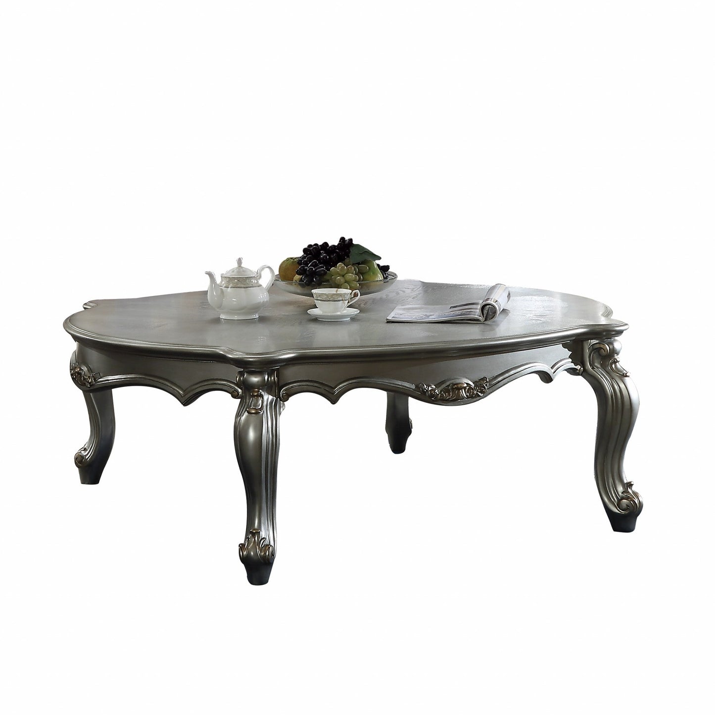 HomeRoots 47' x 54' x 20' Antique Platinum Wood Poly-Resin Coffee Table