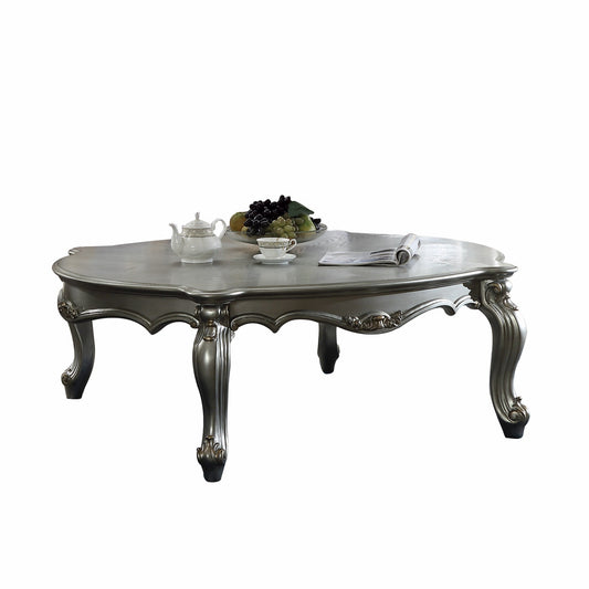 HomeRoots 47' x 54' x 20' Antique Platinum Wood Poly-Resin Coffee Table