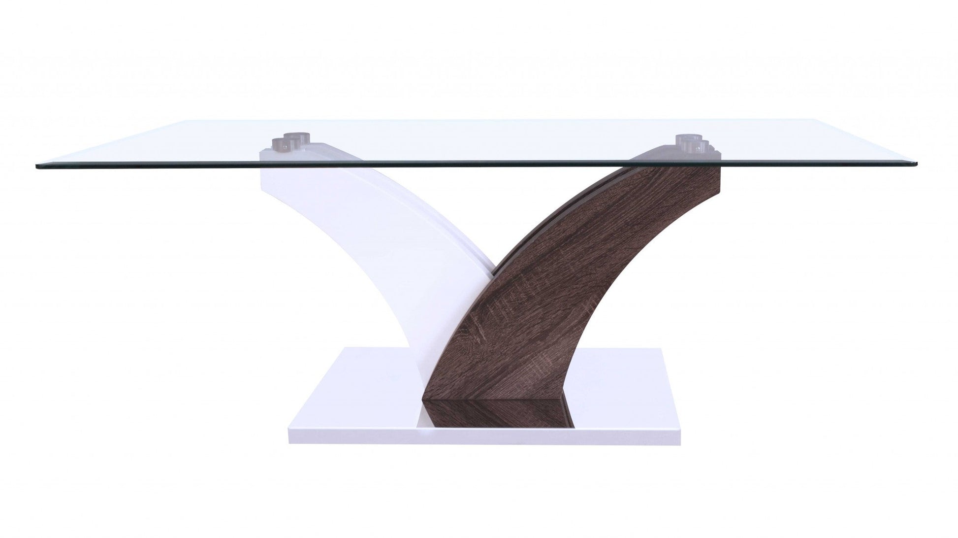 HomeRoots 47.24' x 23.62' x 17.75' Clear Glass White And Walnut Coffee Table
