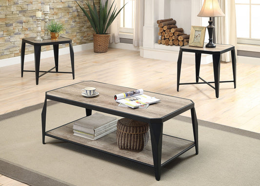 HomeRoots 48' 3Pc Antique Light Oak And Black Pack Coffee And End Table Set