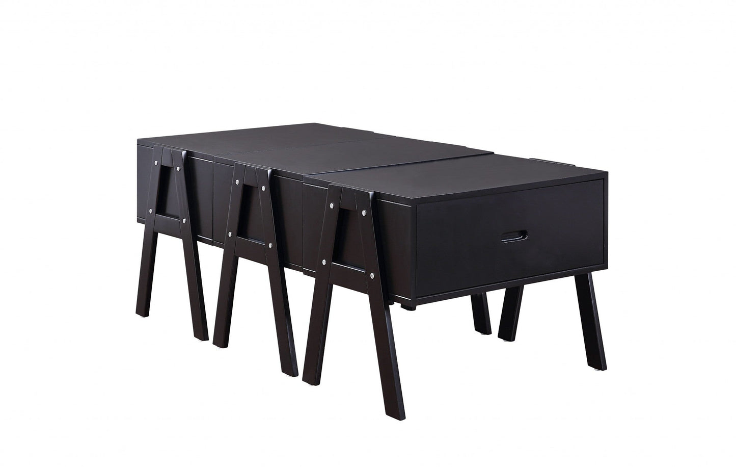 HomeRoots 48" Convertible Coffee Table With Three Drawers in Black Finish