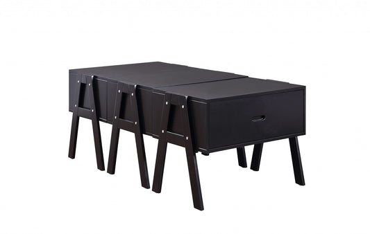 HomeRoots 48" Convertible Coffee Table With Three Drawers in Black Finish