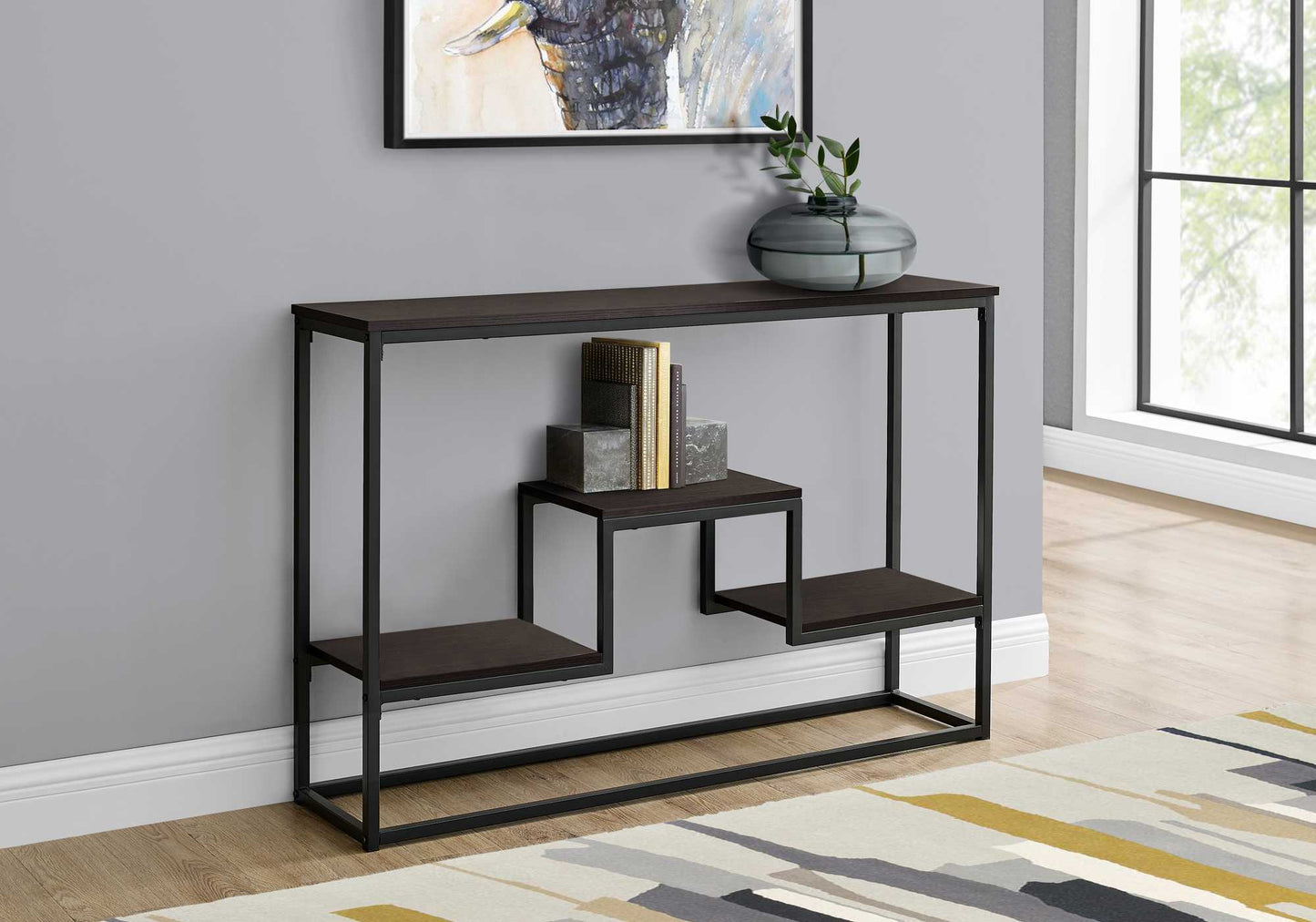 HomeRoots 48" Frame Console Table With Storage in Brown and Black Finish