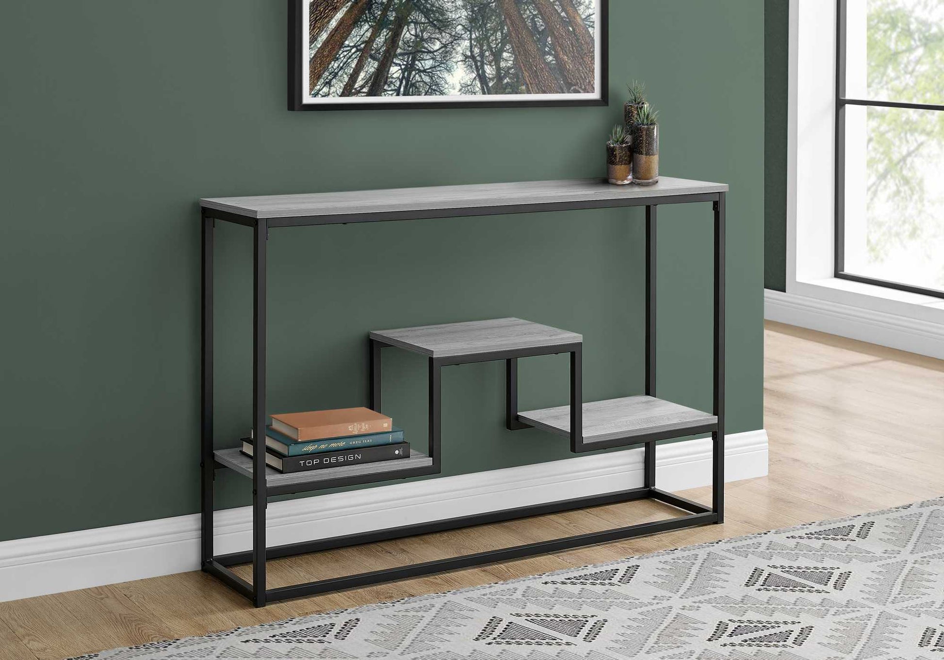 HomeRoots 48" Frame Console Table With Storage in Gray and Black Finish