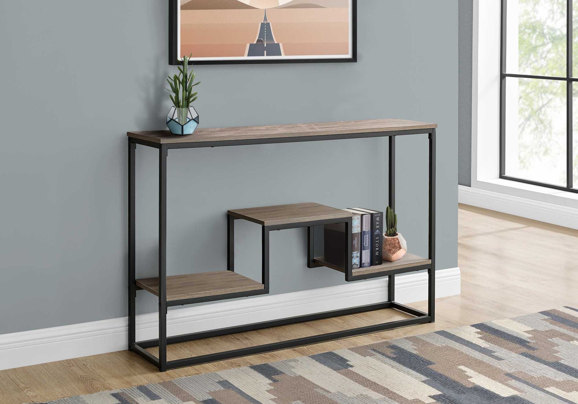 HomeRoots 48" Frame Console Table With Storage in Taupe and Black Finish
