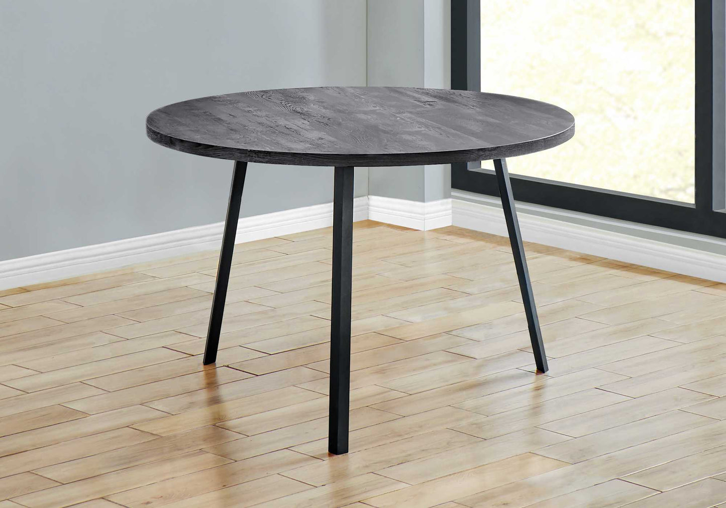 HomeRoots 48" Round Dining Room Table With Black Reclaimed Wood And Black Metal