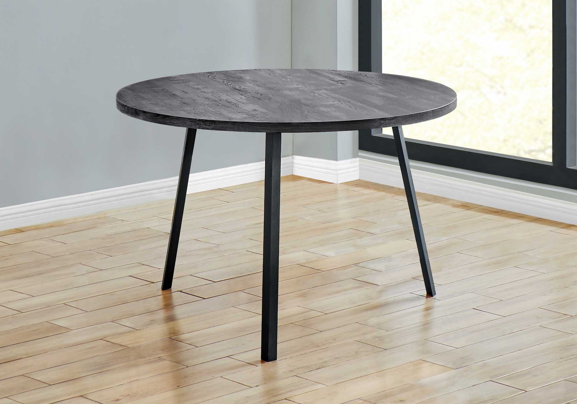 HomeRoots 48" Round Dining Room Table With Black Reclaimed Wood And Black Metal