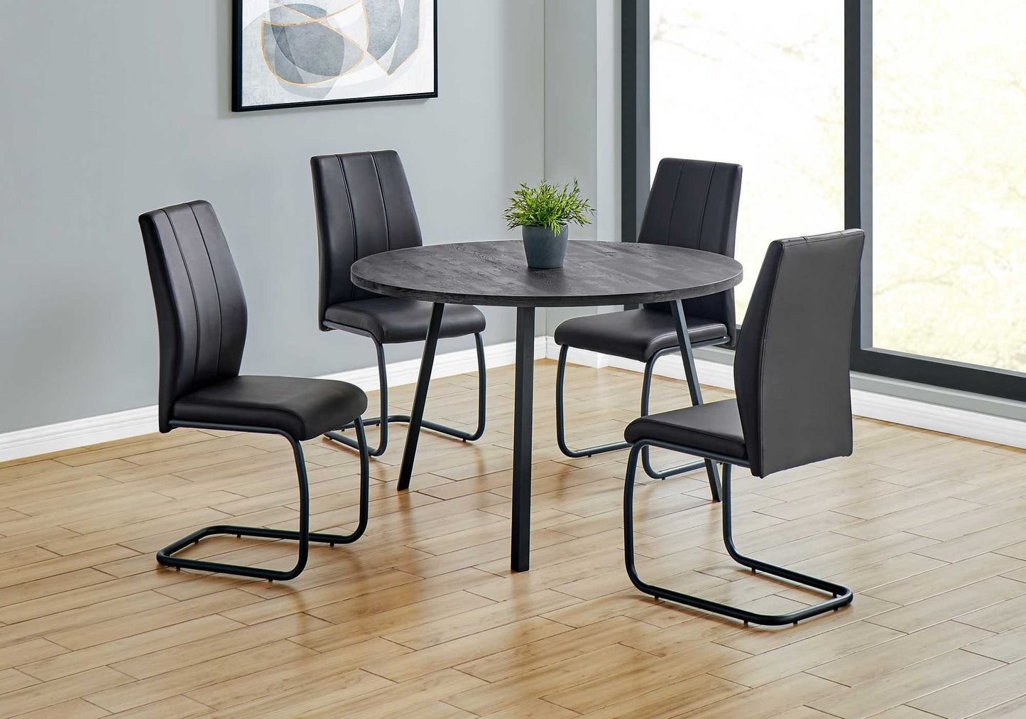 HomeRoots 48" Round Dining Room Table With Black Reclaimed Wood And Black Metal