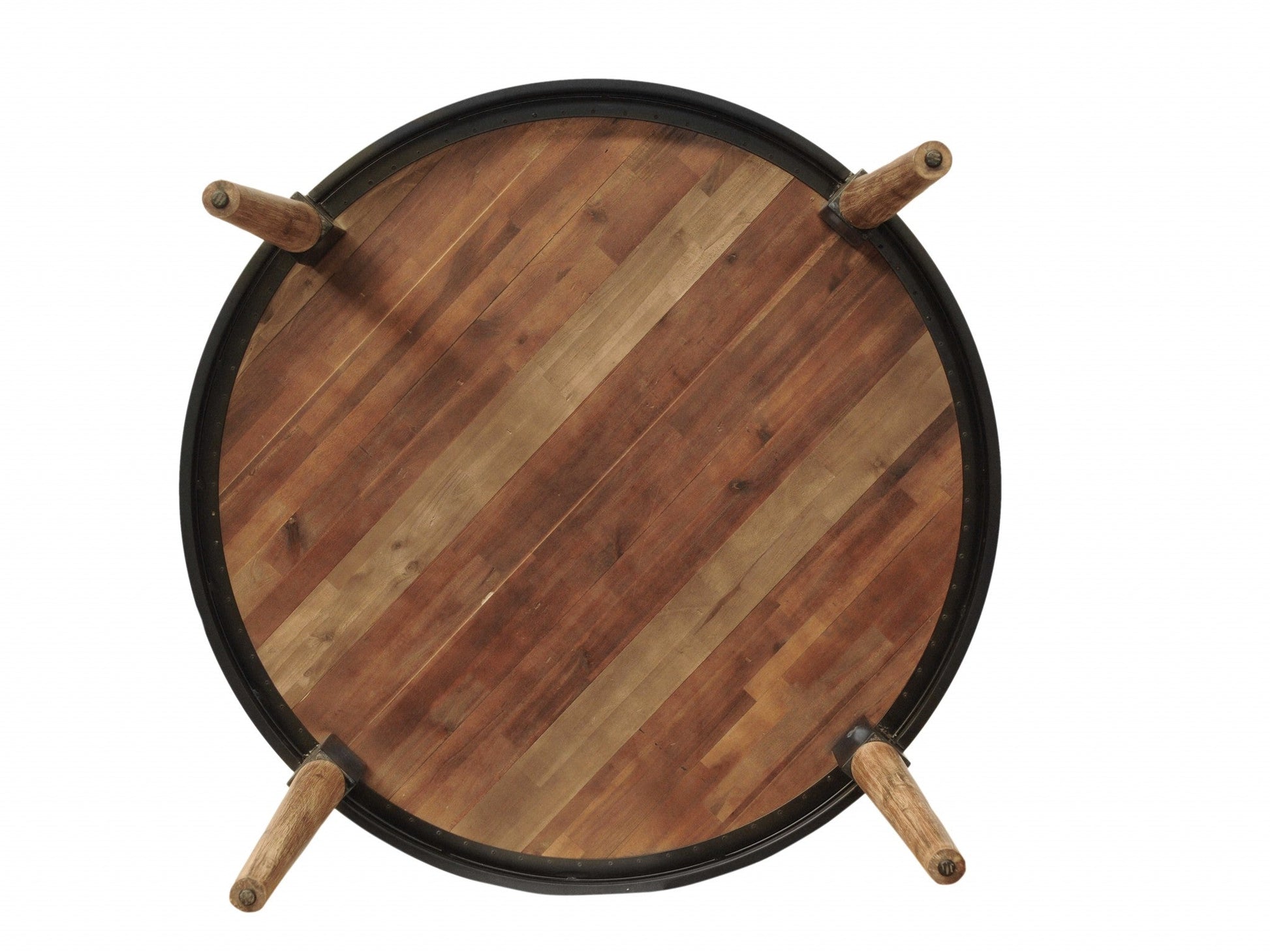 HomeRoots 48" Round Natural Acacia And Mid Century Black Dining Table