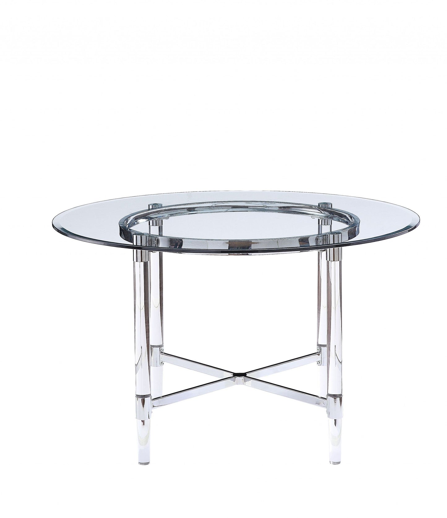 HomeRoots 48" Striking Round Acrylic Dining Table With Glass Top