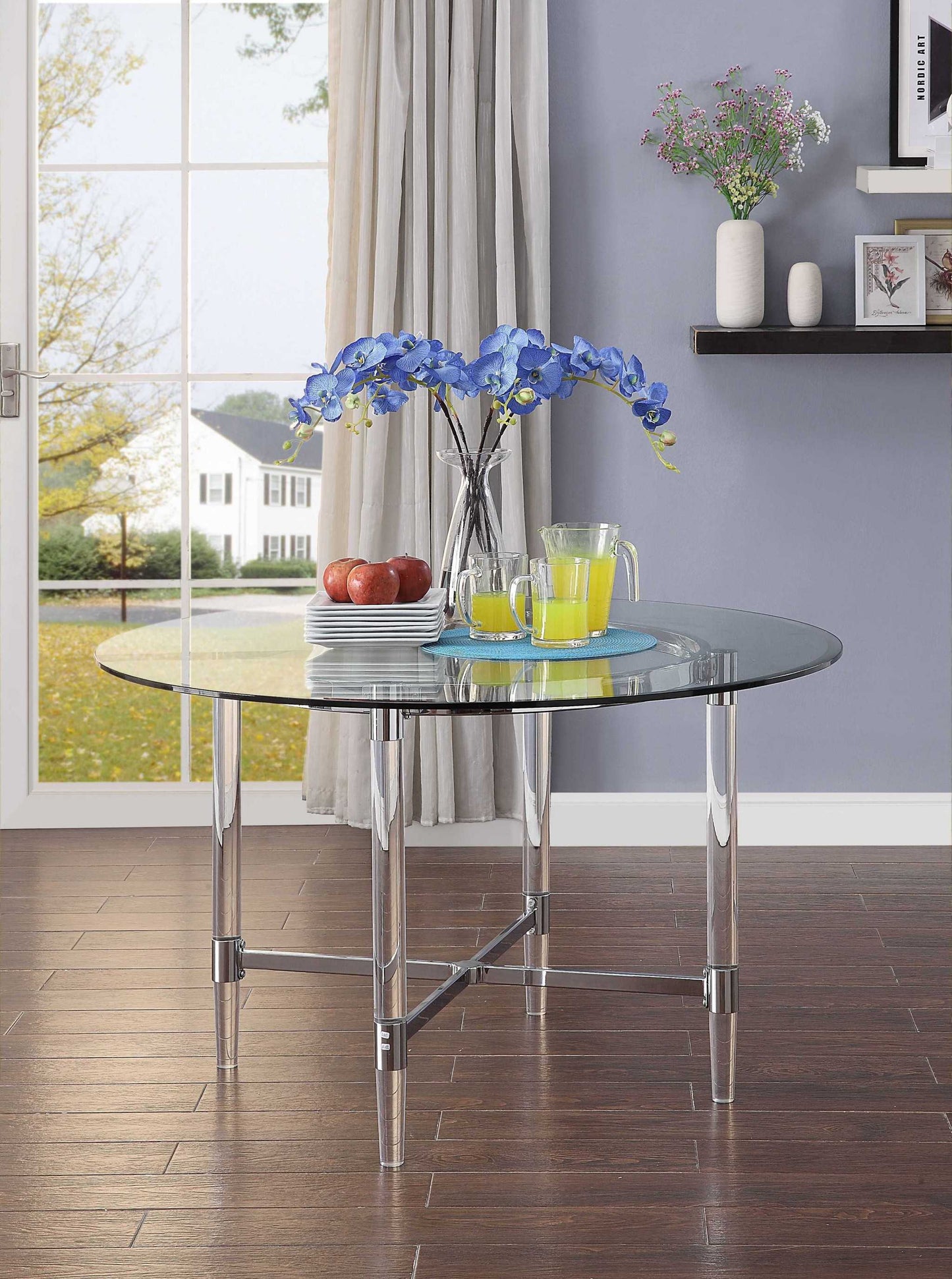 HomeRoots 48" Striking Round Acrylic Dining Table With Glass Top