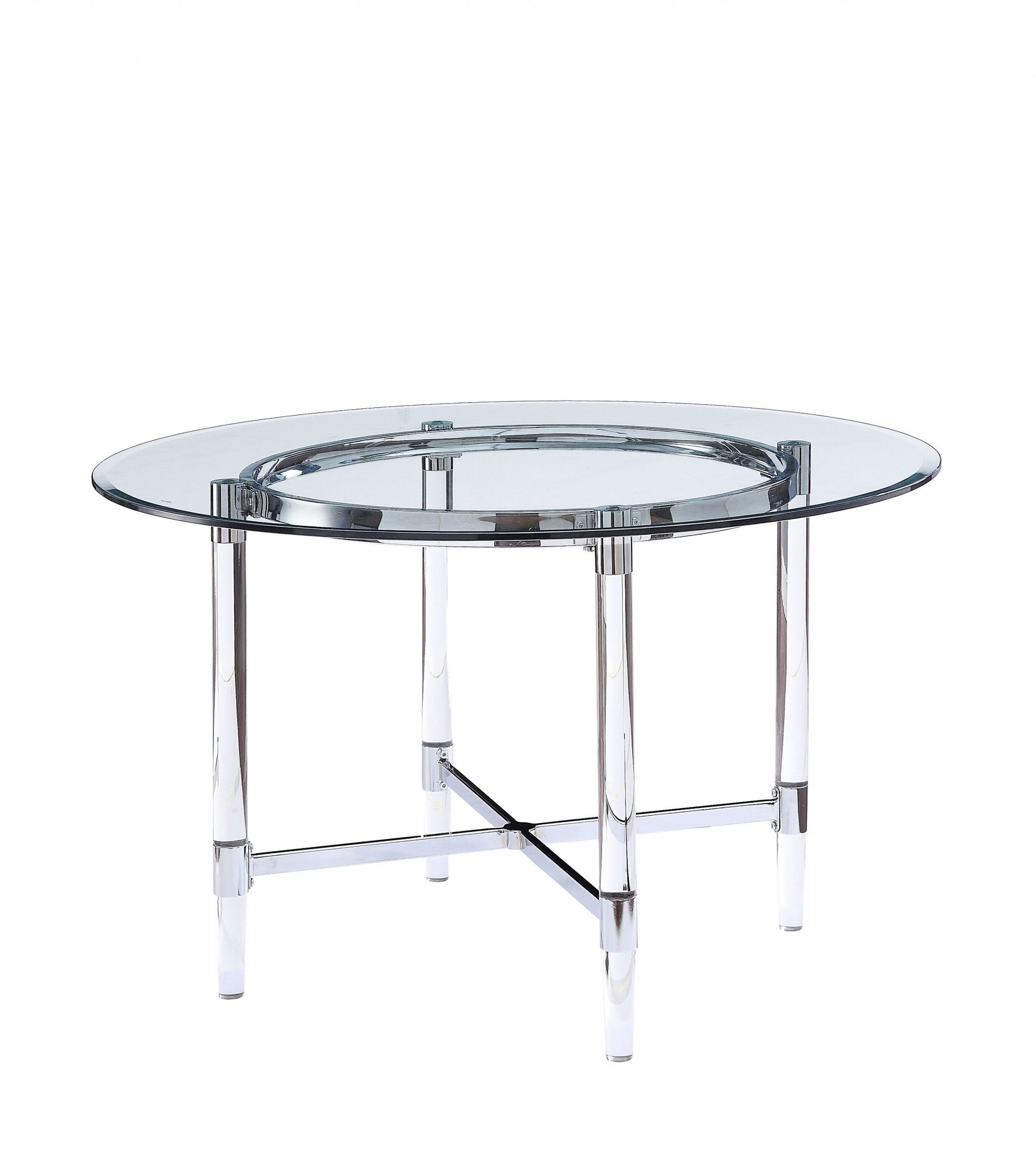 HomeRoots 48" Striking Round Acrylic Dining Table With Glass Top