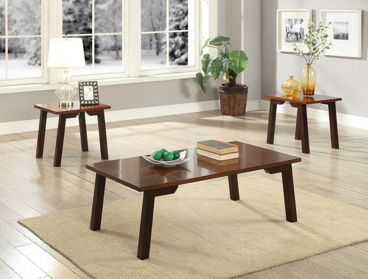 HomeRoots 48" x 24" x 16" 3-Piece Walnut Pack Coffee And End Table Set