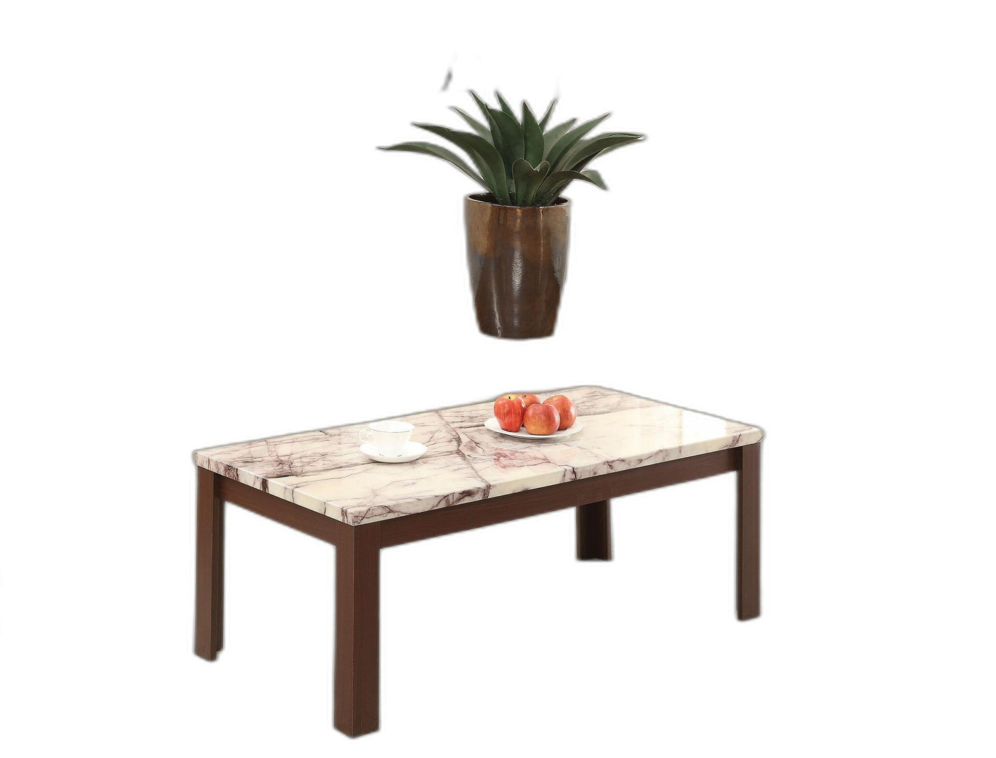 HomeRoots 48" x 24" x 18" Faux Marble And Cherry Coffee And End Table in Set of Three