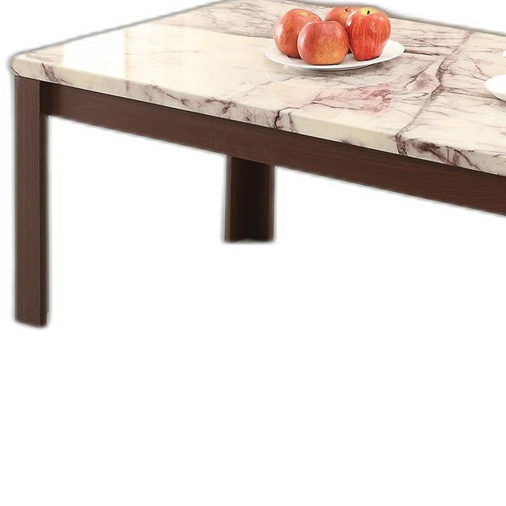 HomeRoots 48" x 24" x 18" Faux Marble And Cherry Coffee And End Table in Set of Three