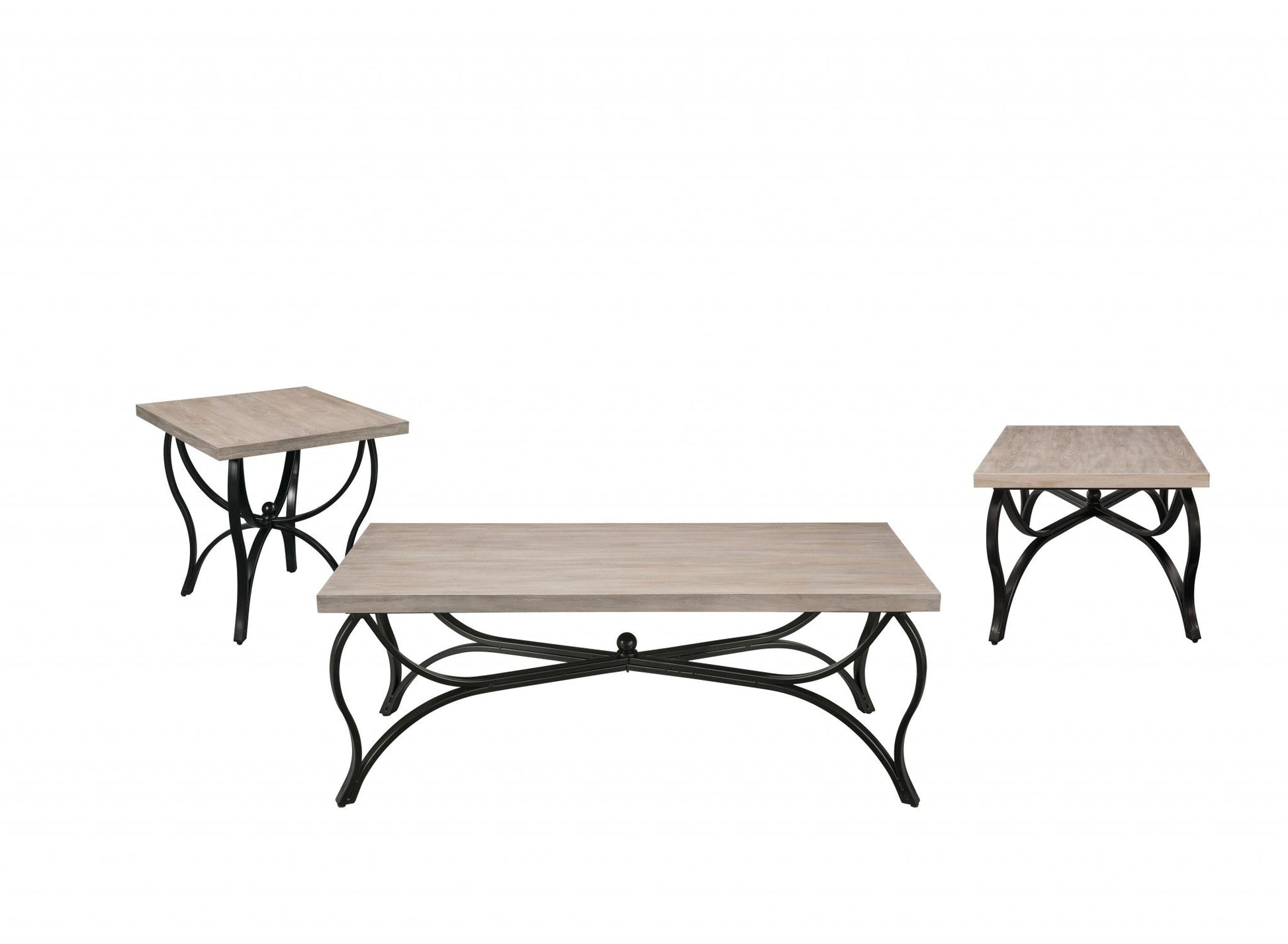 HomeRoots 48" x 24" x 19" 3-Piece Coffee And End Set With Gray Oak And Black Finish