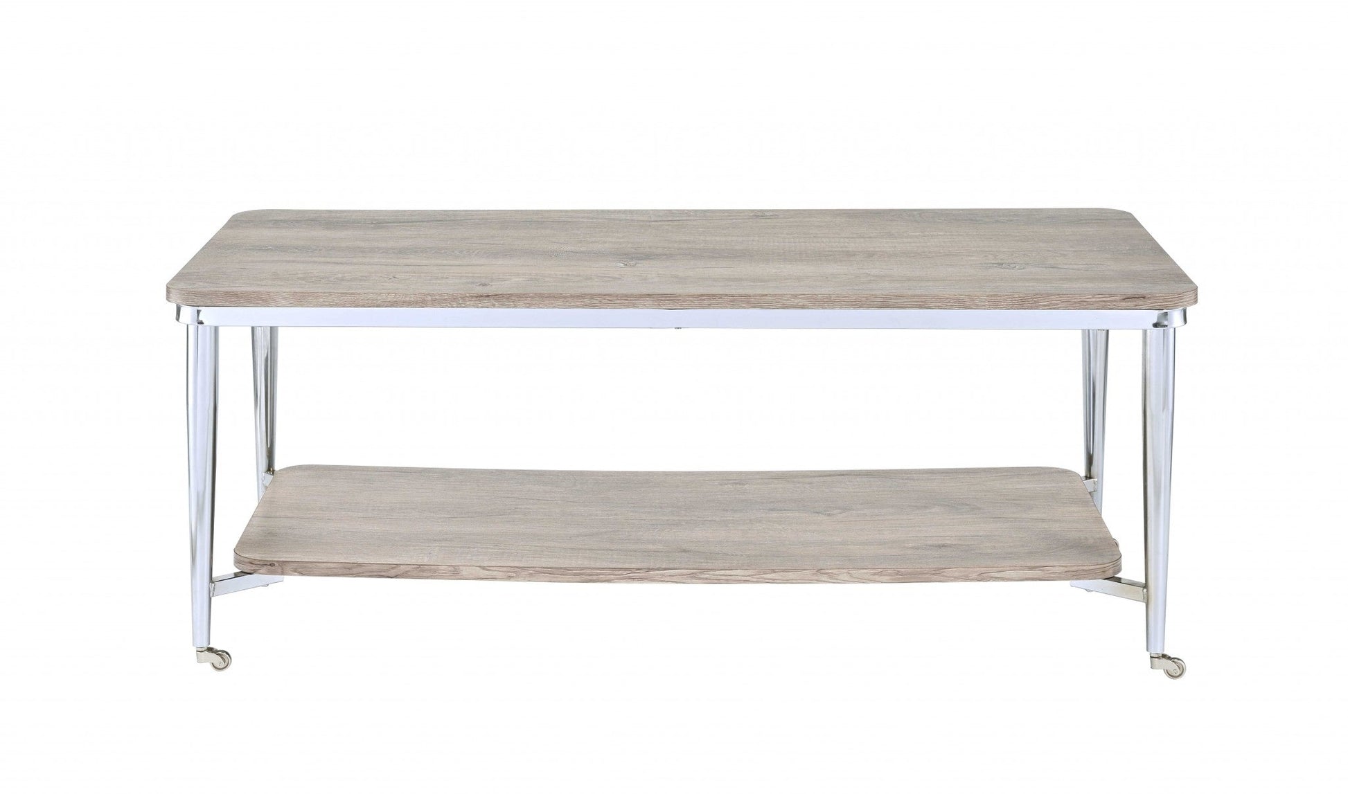 HomeRoots 48' x 24' x 19' Gray Oak And Chrome Metal Tube Coffee Table