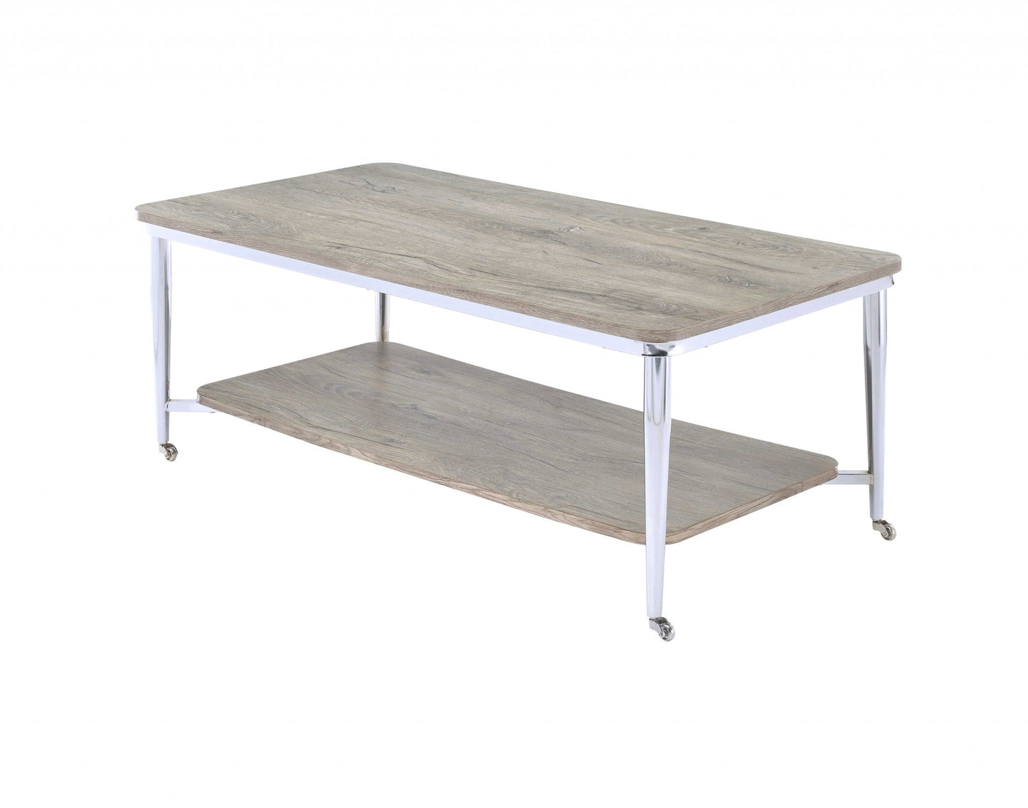 HomeRoots 48' x 24' x 19' Gray Oak And Chrome Metal Tube Coffee Table
