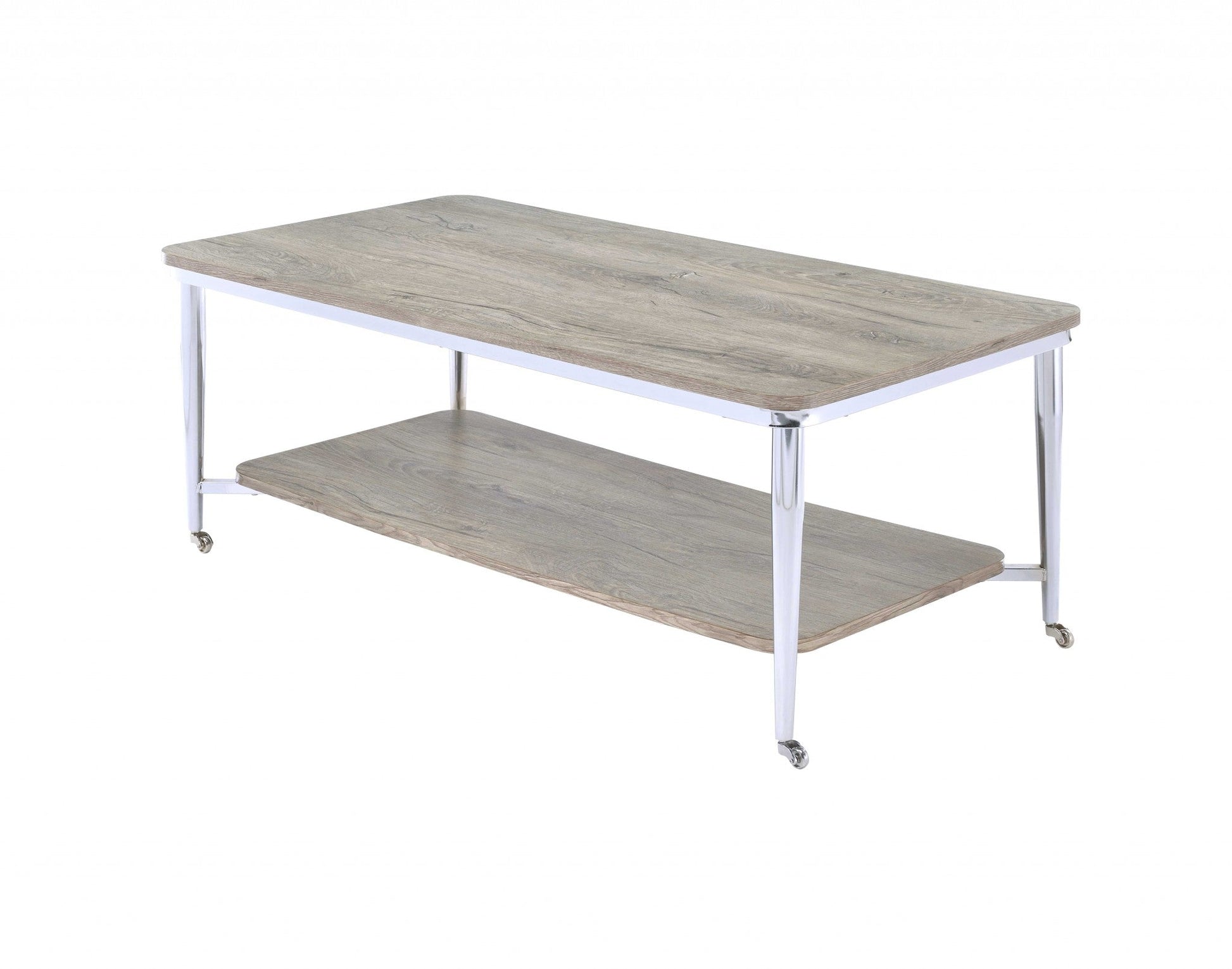HomeRoots 48' x 24' x 19' Gray Oak And Chrome Metal Tube Coffee Table