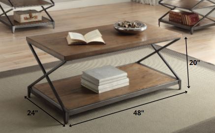 HomeRoots 48' x 24' x 20' Oak And Antique Black Coffee Table