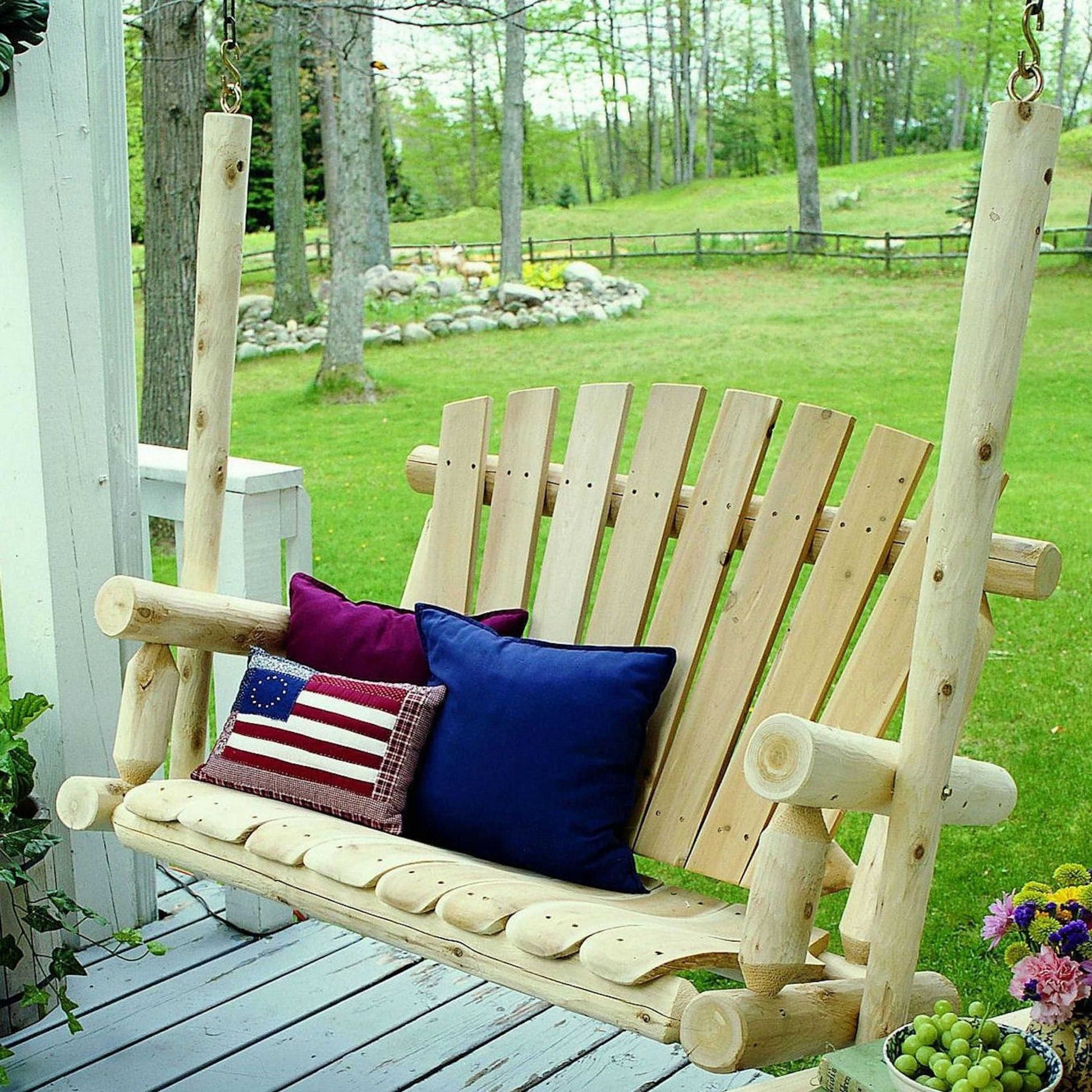 HomeRoots 48" x 24" x 48" Natural Wood Porch Swing