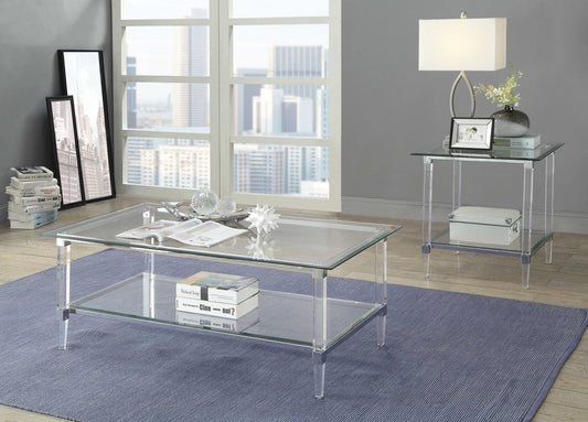 HomeRoots 48" x 26" x 18" Clear Acrylic And Clear Glass Coffee Table With Chrome Finish