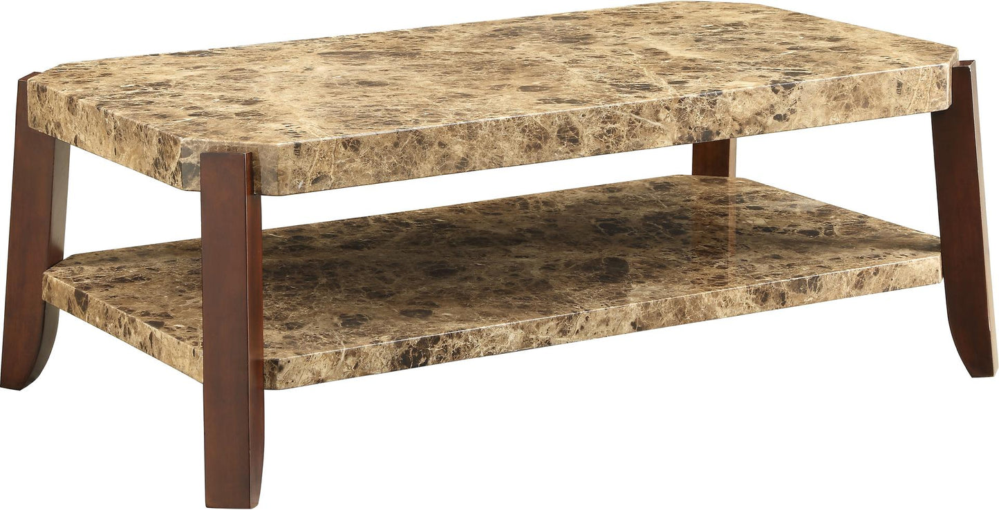 HomeRoots 48" x 26" x 18" Faux Marble And Brown Coffee Table