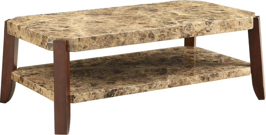 HomeRoots 48" x 26" x 18" Faux Marble And Brown Coffee Table