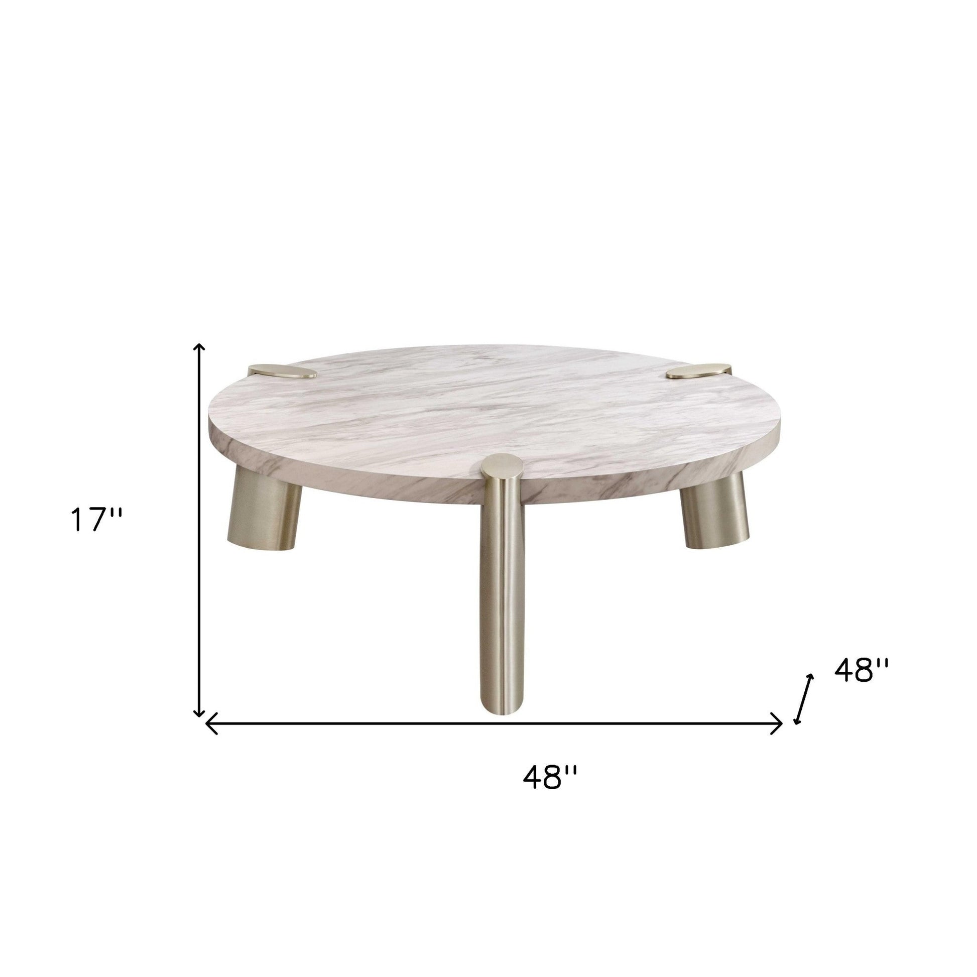 HomeRoots 48 x 48 x 17 White Marble Coffee Table