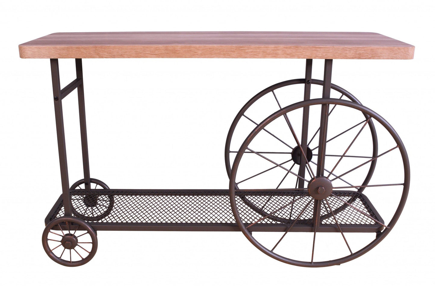 HomeRoots 49" x 15.55" x 29.9" Oak And Antique Gray Metal Tube Sofa Table