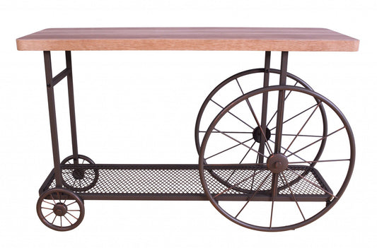 HomeRoots 49" x 15.55" x 29.9" Oak And Antique Gray Metal Tube Sofa Table