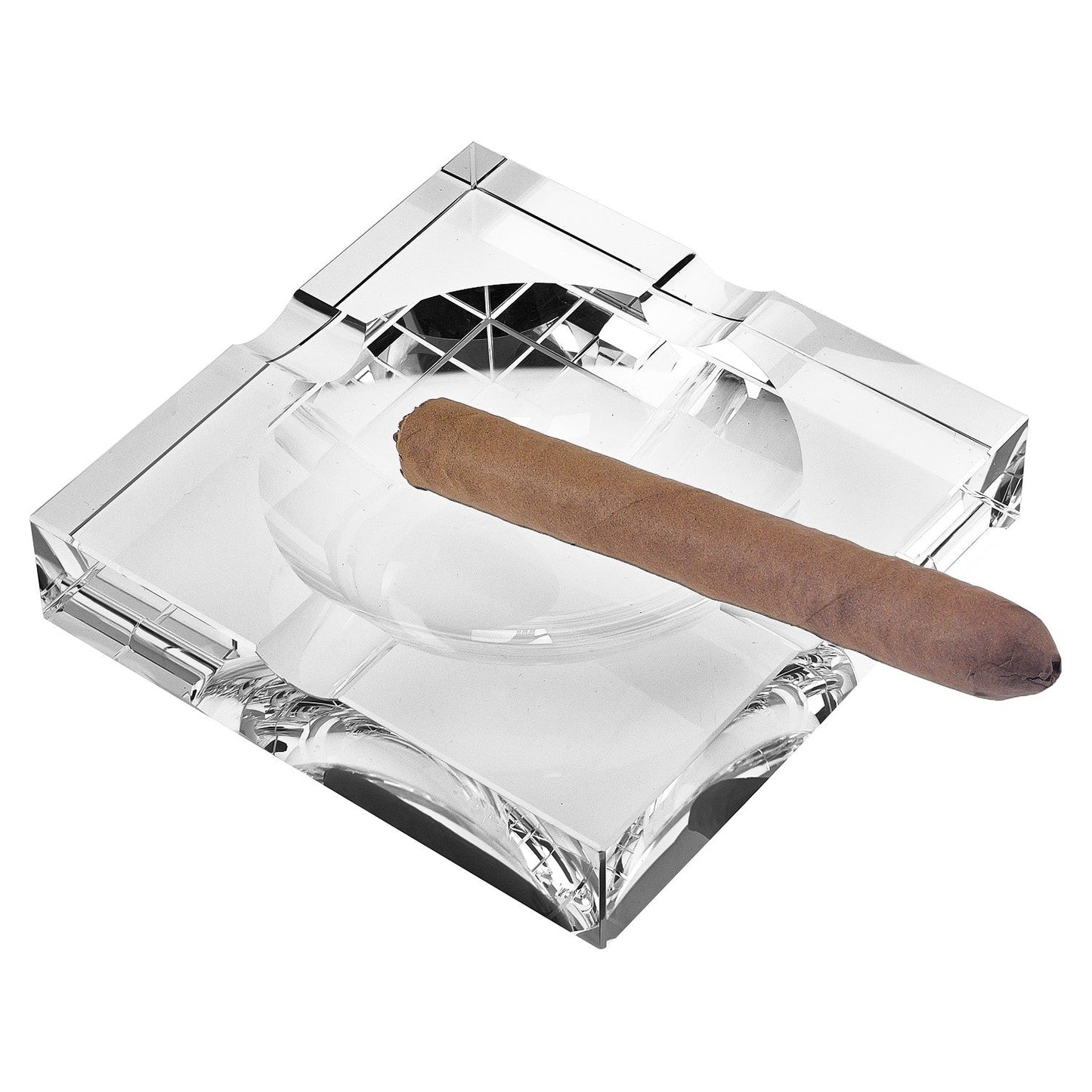 HomeRoots 5" Hand Crafted Square Crystal Cigar Ash Tray in Clear Finish