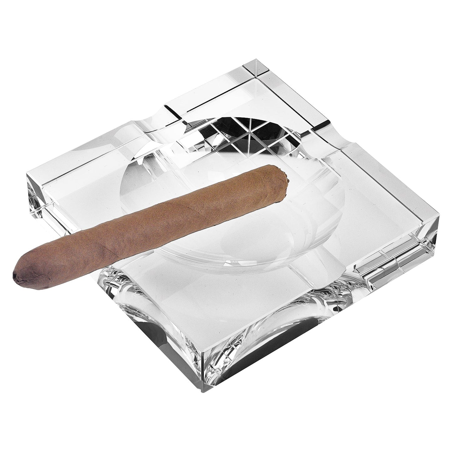 HomeRoots 5" Hand Crafted Square Crystal Cigar Ash Tray in Clear Finish