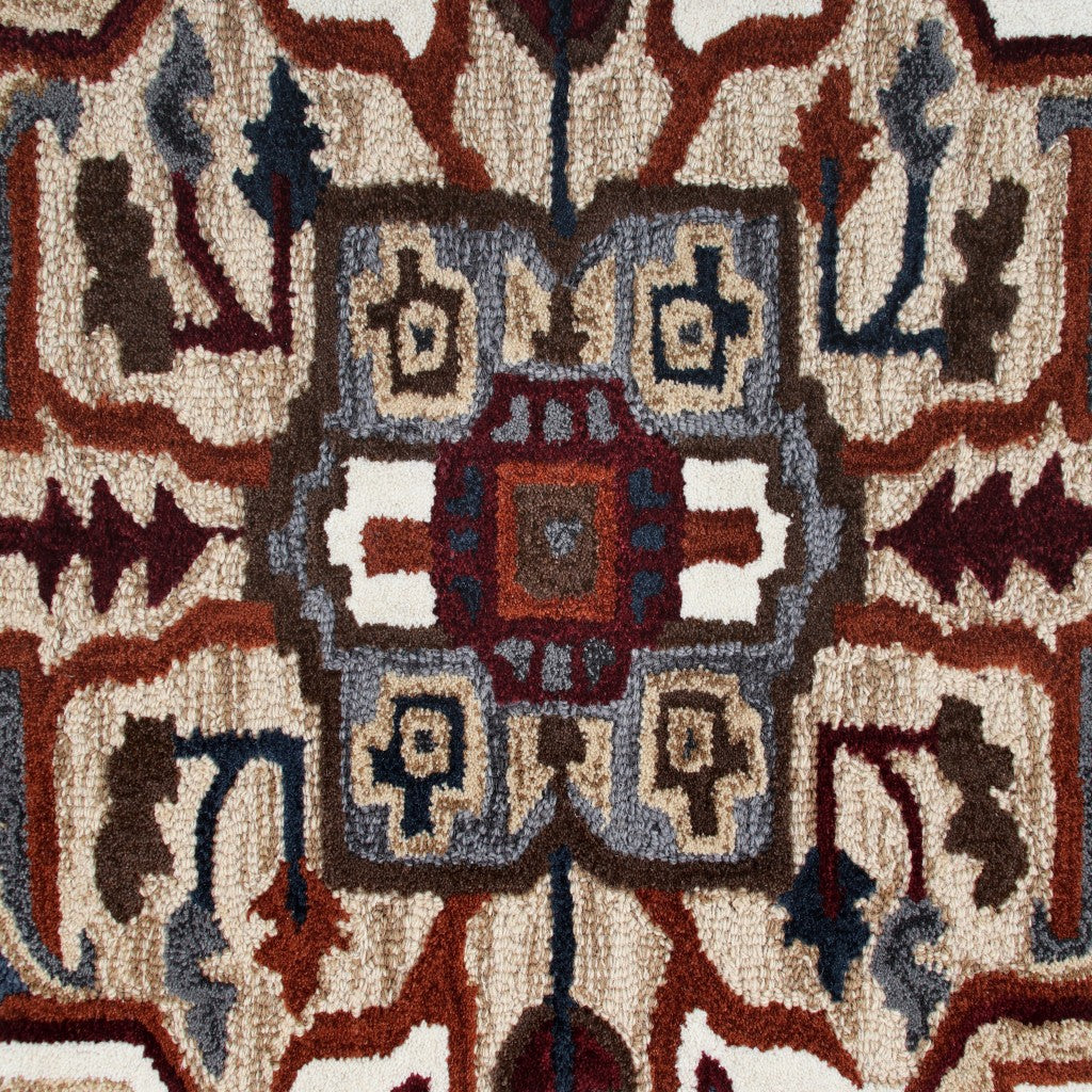 HomeRoots 5' Maroon and Gray Medallion Area Rug