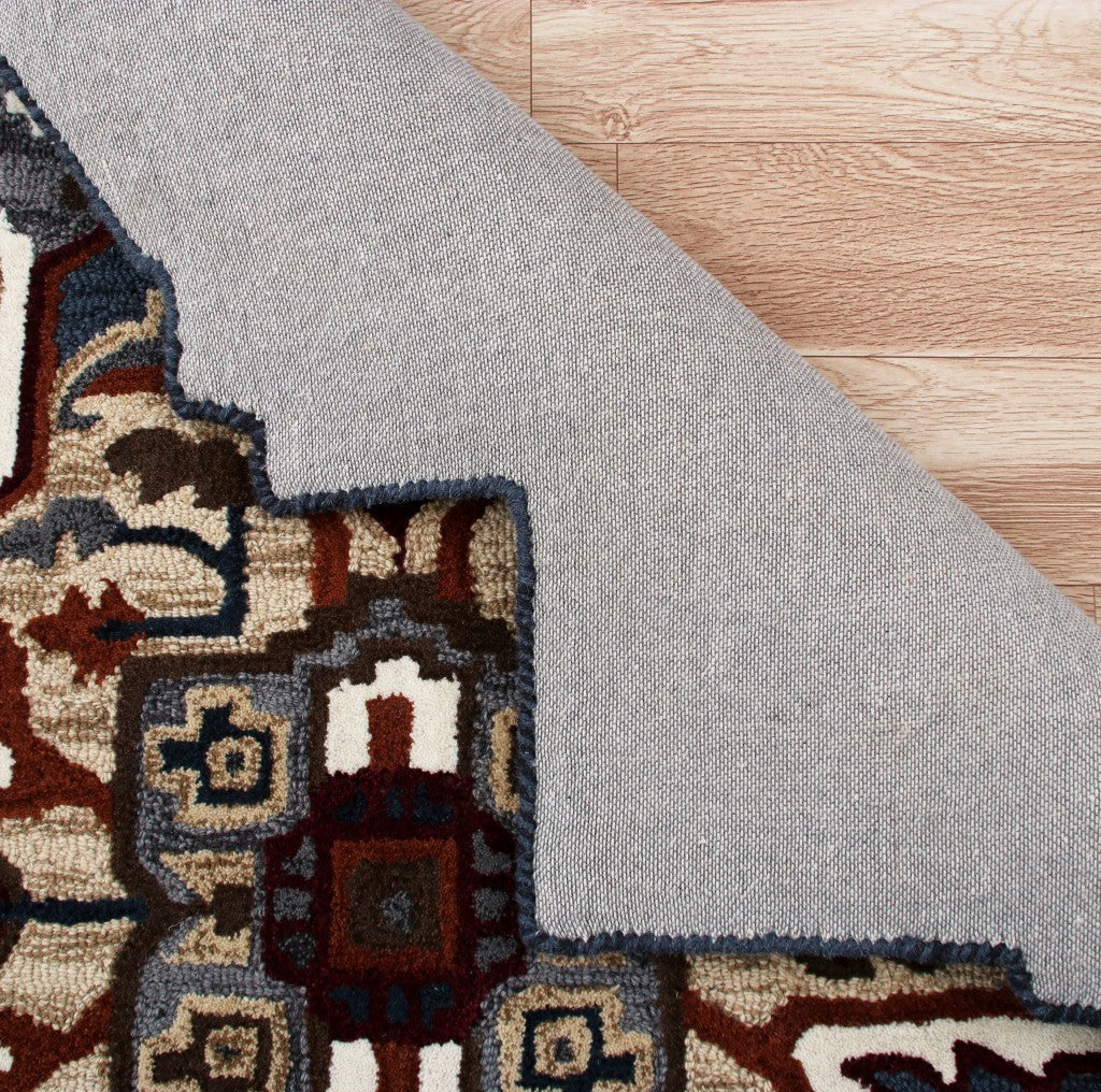 HomeRoots 5' Maroon and Gray Medallion Area Rug