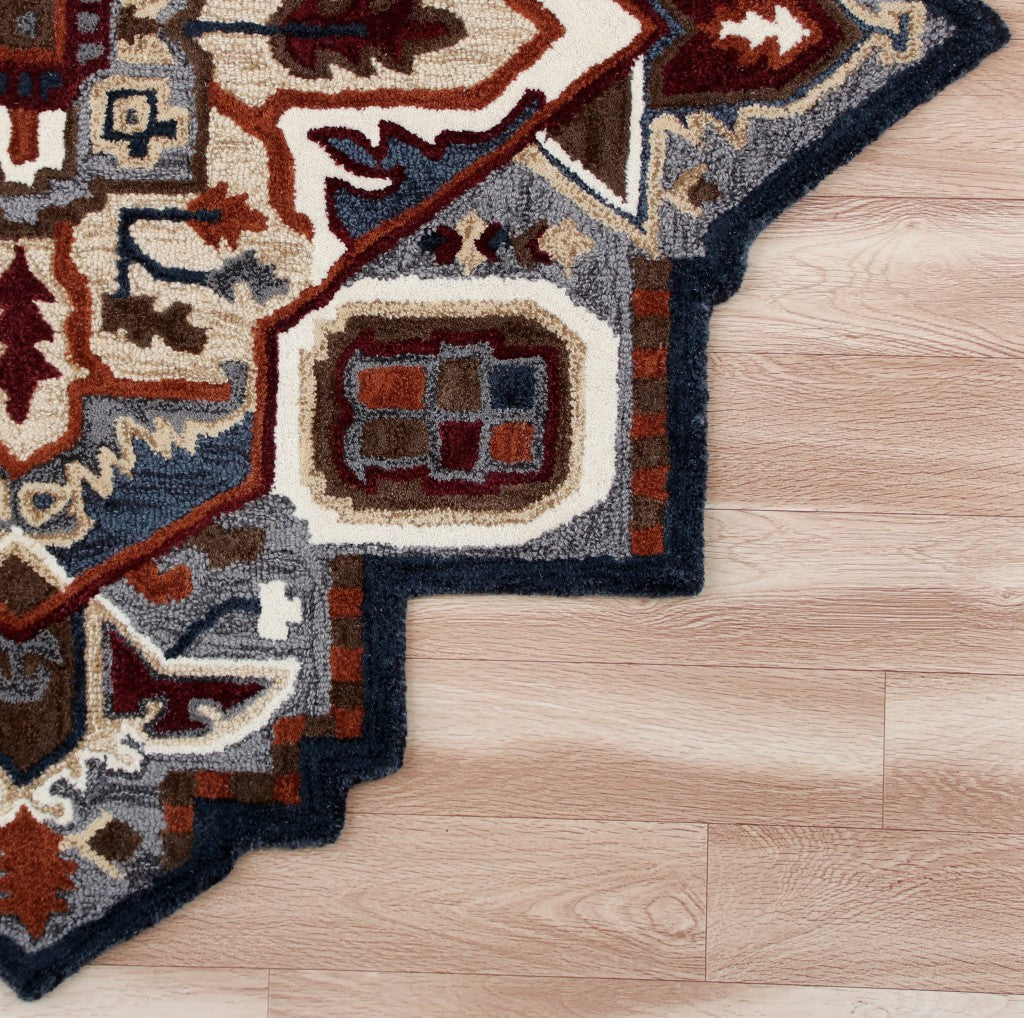 HomeRoots 5' Maroon and Gray Medallion Area Rug