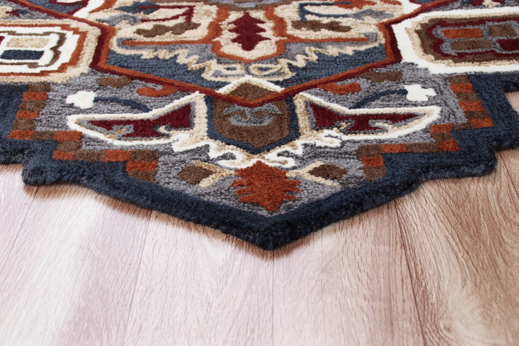 HomeRoots 5' Maroon and Gray Medallion Area Rug