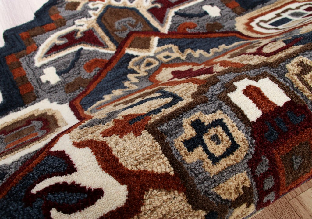 HomeRoots 5' Maroon and Gray Medallion Area Rug