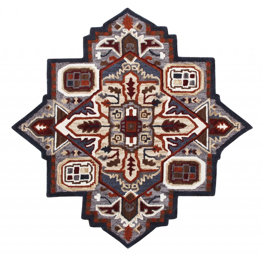 HomeRoots 5' Maroon and Gray Medallion Area Rug