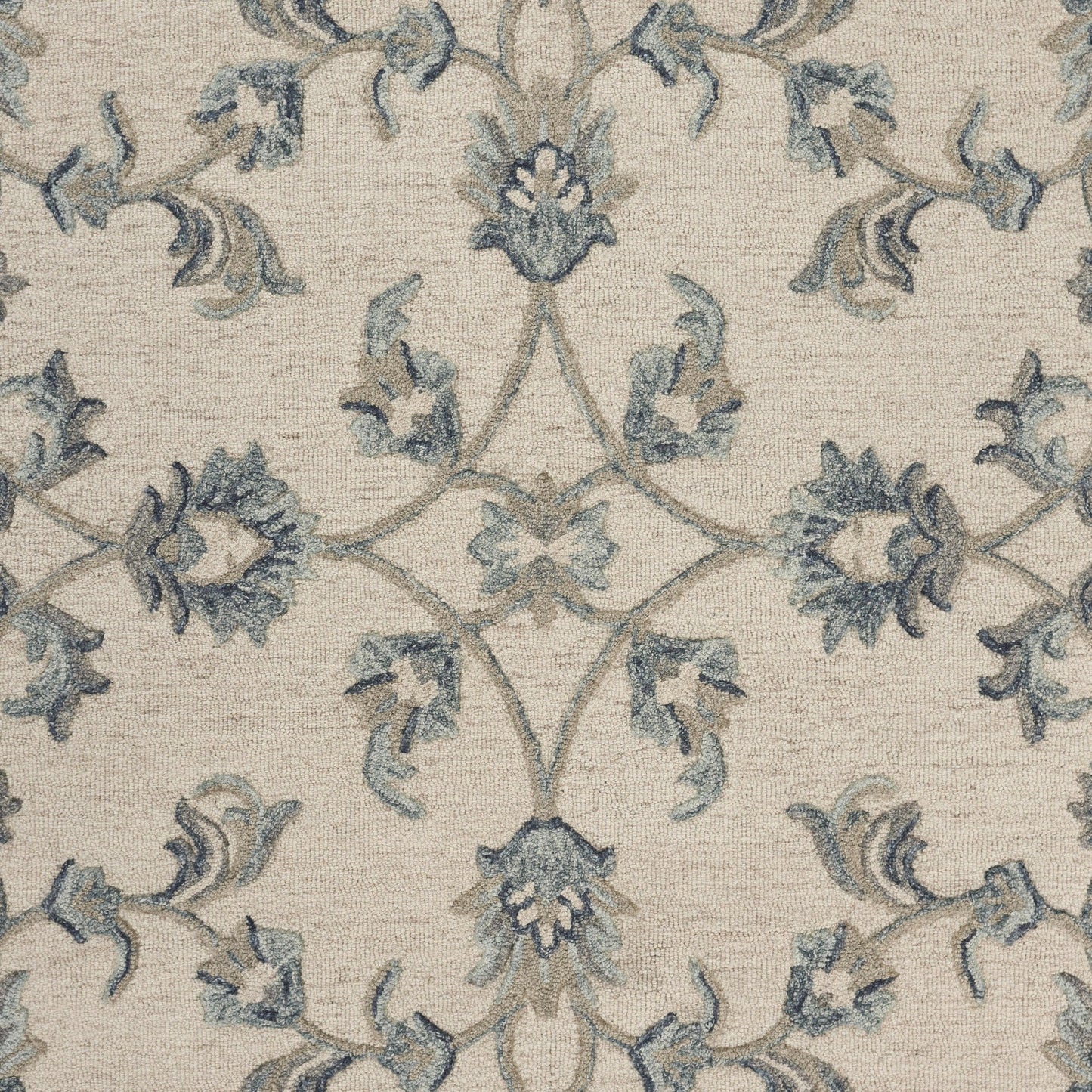 HomeRoots 5' Round Beige and Blue Filigree Area Rug