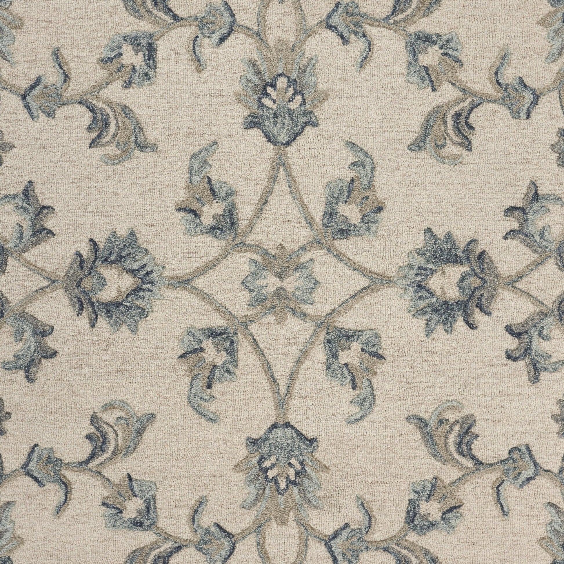 HomeRoots 5' Round Beige and Blue Filigree Area Rug