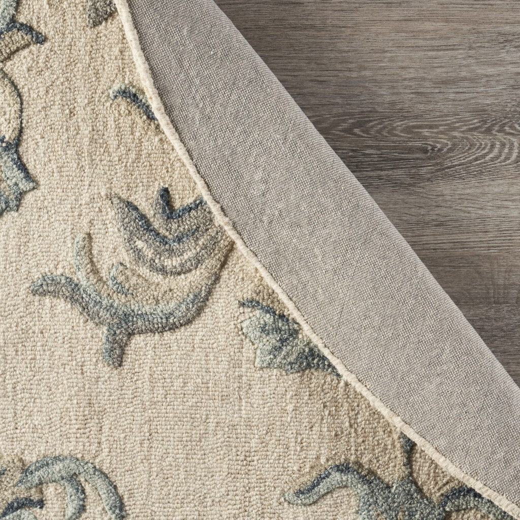 HomeRoots 5' Round Beige and Blue Filigree Area Rug