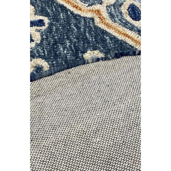 HomeRoots 5' Round Blue Bordered Floral Motifs Area Rug