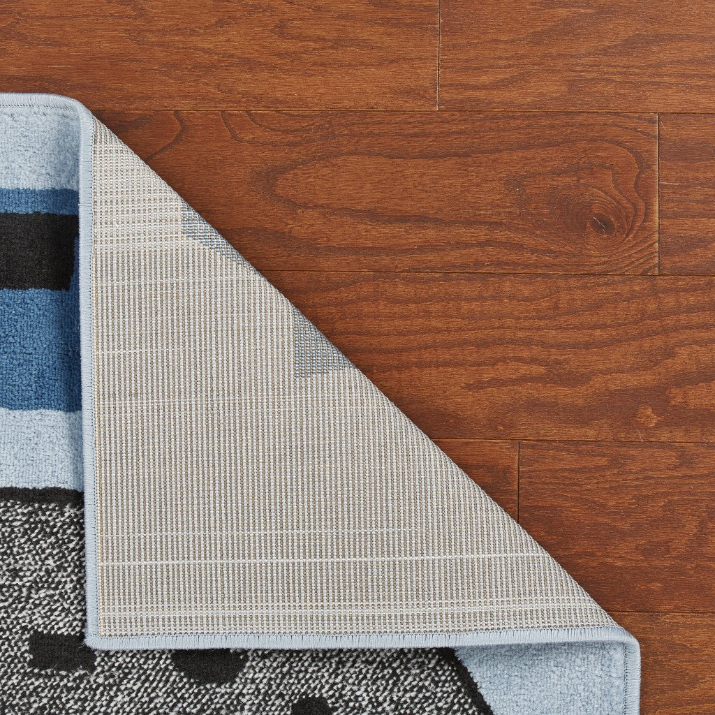 HomeRoots 5' Round Blue Imaginative Racetrack Area Rug