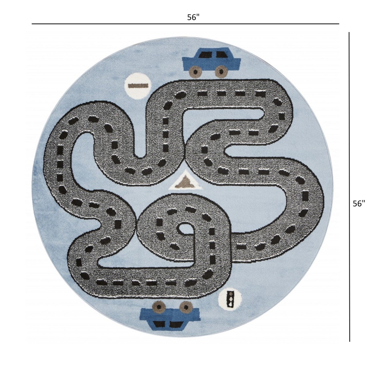 HomeRoots 5' Round Blue Imaginative Racetrack Area Rug