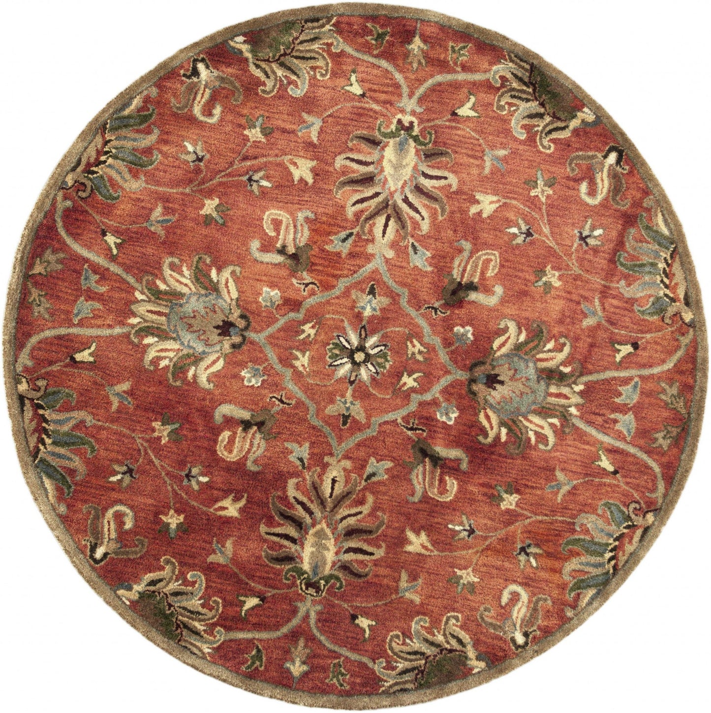 HomeRoots 5' Round Blue or Sage Tropical Leaves Indoor Area Rug
