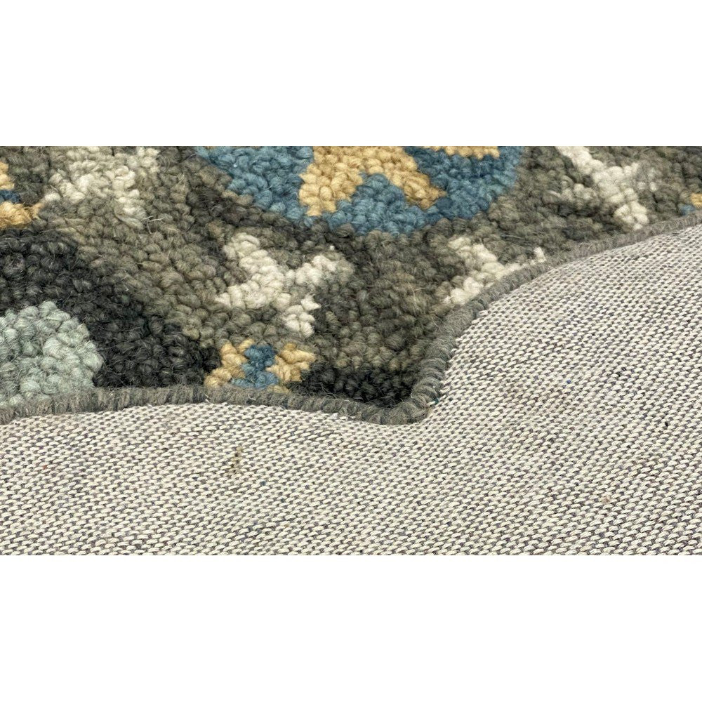 HomeRoots 5' Round Gray Border Floral Medallion Area Rug