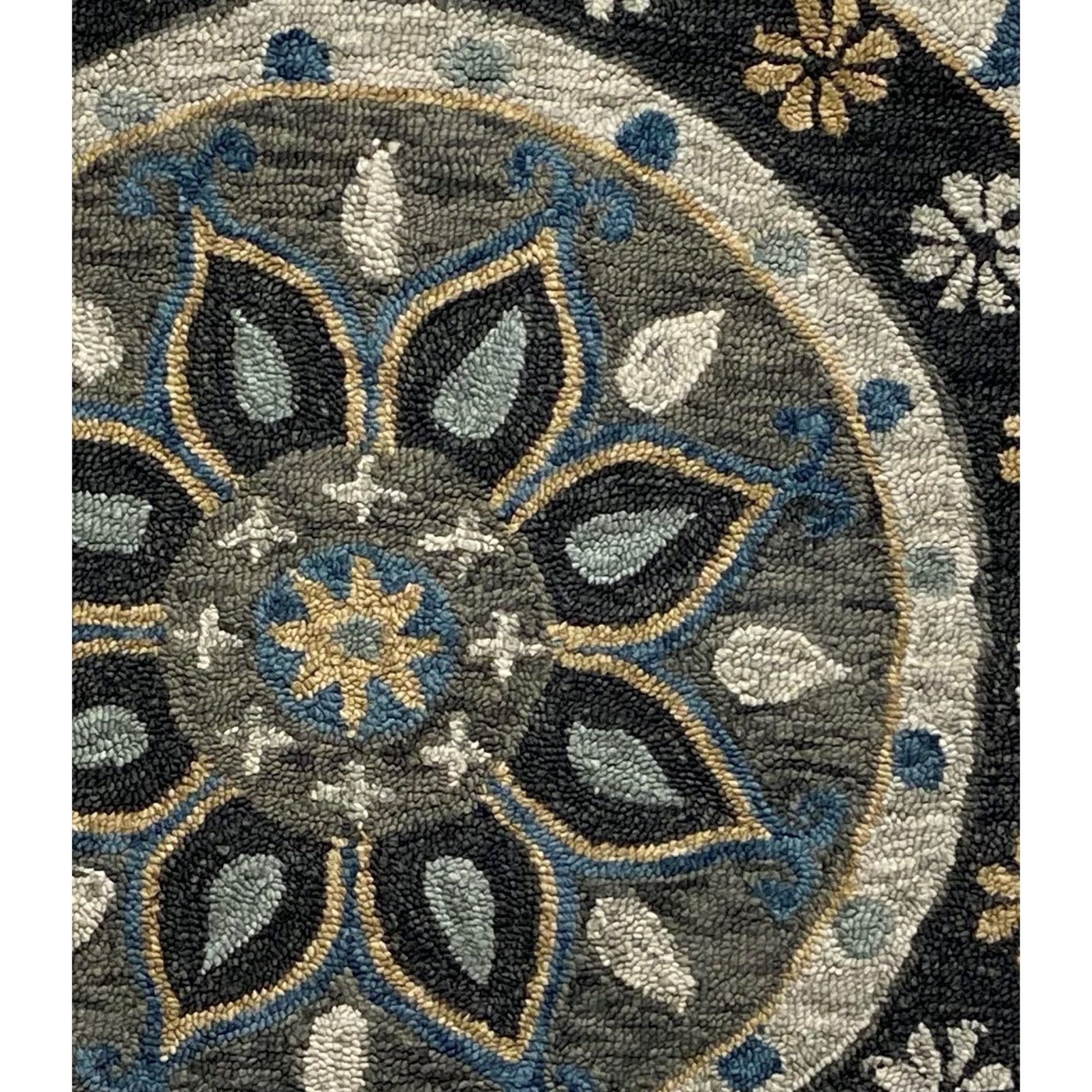 HomeRoots 5' Round Gray Border Floral Medallion Area Rug