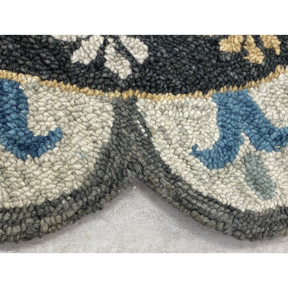 HomeRoots 5' Round Gray Border Floral Medallion Area Rug